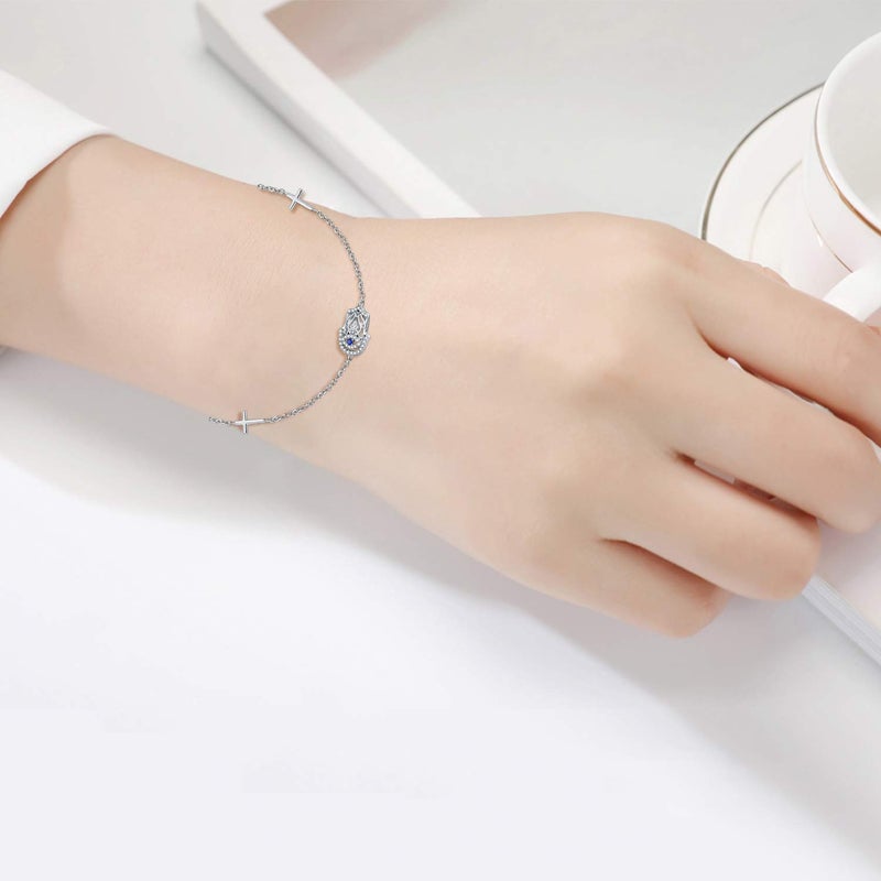 LONAGO Hamsa Hand Bracelet Hamsa Bracelet Sterling Silver Gift for Women - Image 2